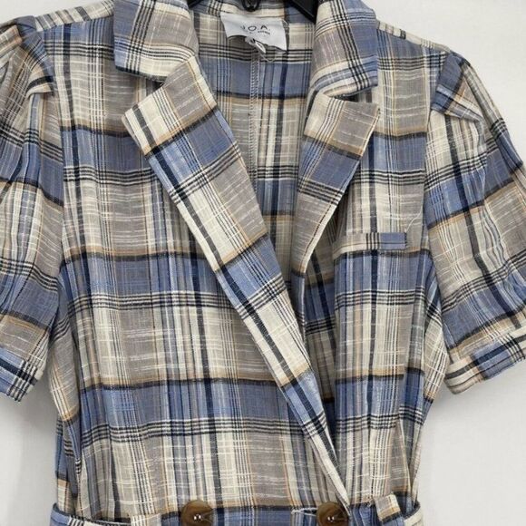 J.O.A. Plaid Belted Romper in Blue and Beige size medium - Picture 5 of 11